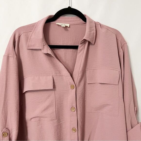 🟢Como Blu Blush Pink Rill tab Sleeve Button Down Front Tie Blouse Size 2X - Picture 3 of 7